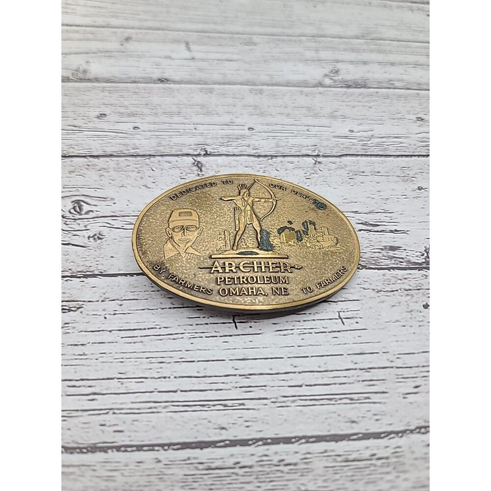 Vintage Archer Petroleum 1986 Advertising Belt Buckle Dedicated To Our Dealers